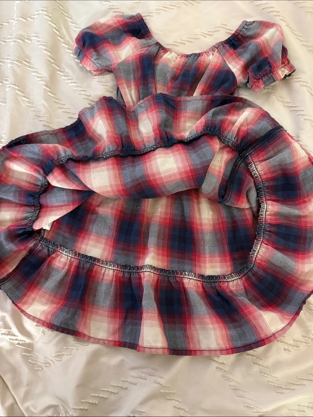 The Children's Place Red, Blue & White Plaid Ruffle Dress - Picture 4 of 5